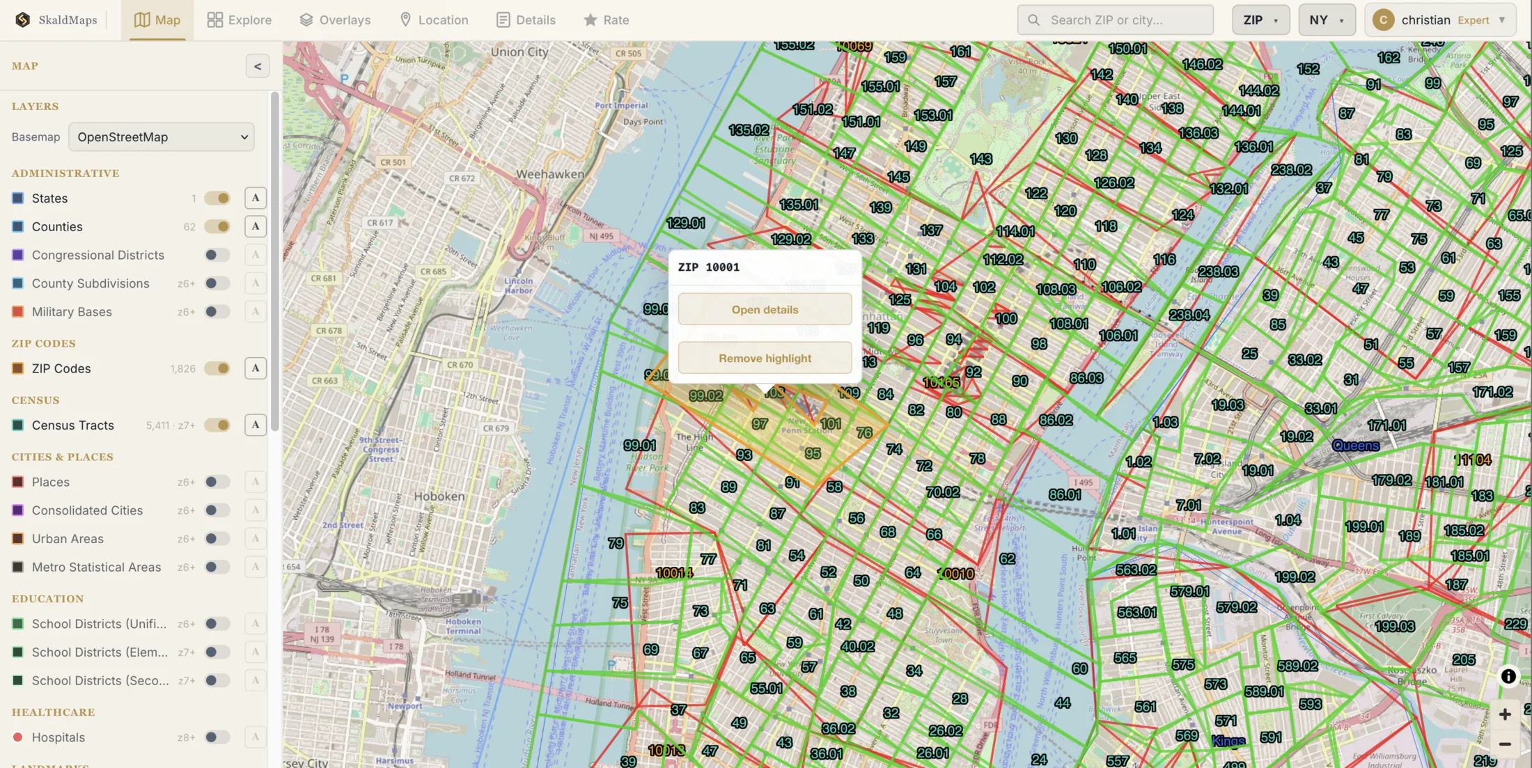 A zoomed-in view of ZIPs and tracts in NYC