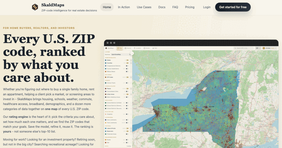 SkaldMaps ZIP-code map and overlay interface.